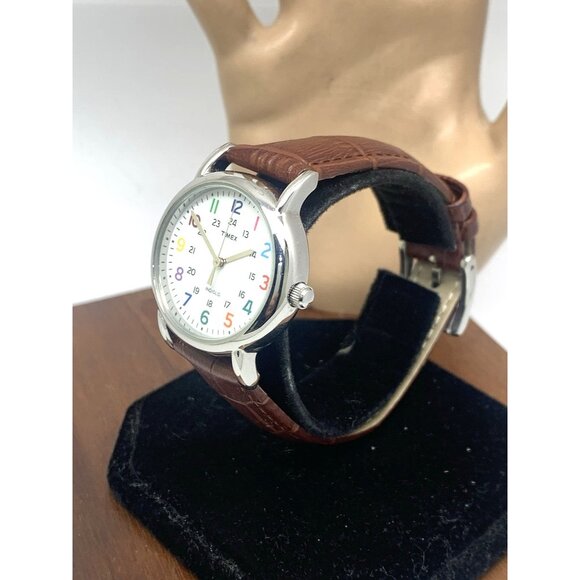Timex Women's Watch T2N837 Indiglo Quartz White Dial Brown Leather Strap 31mm - Picture 2 of 14